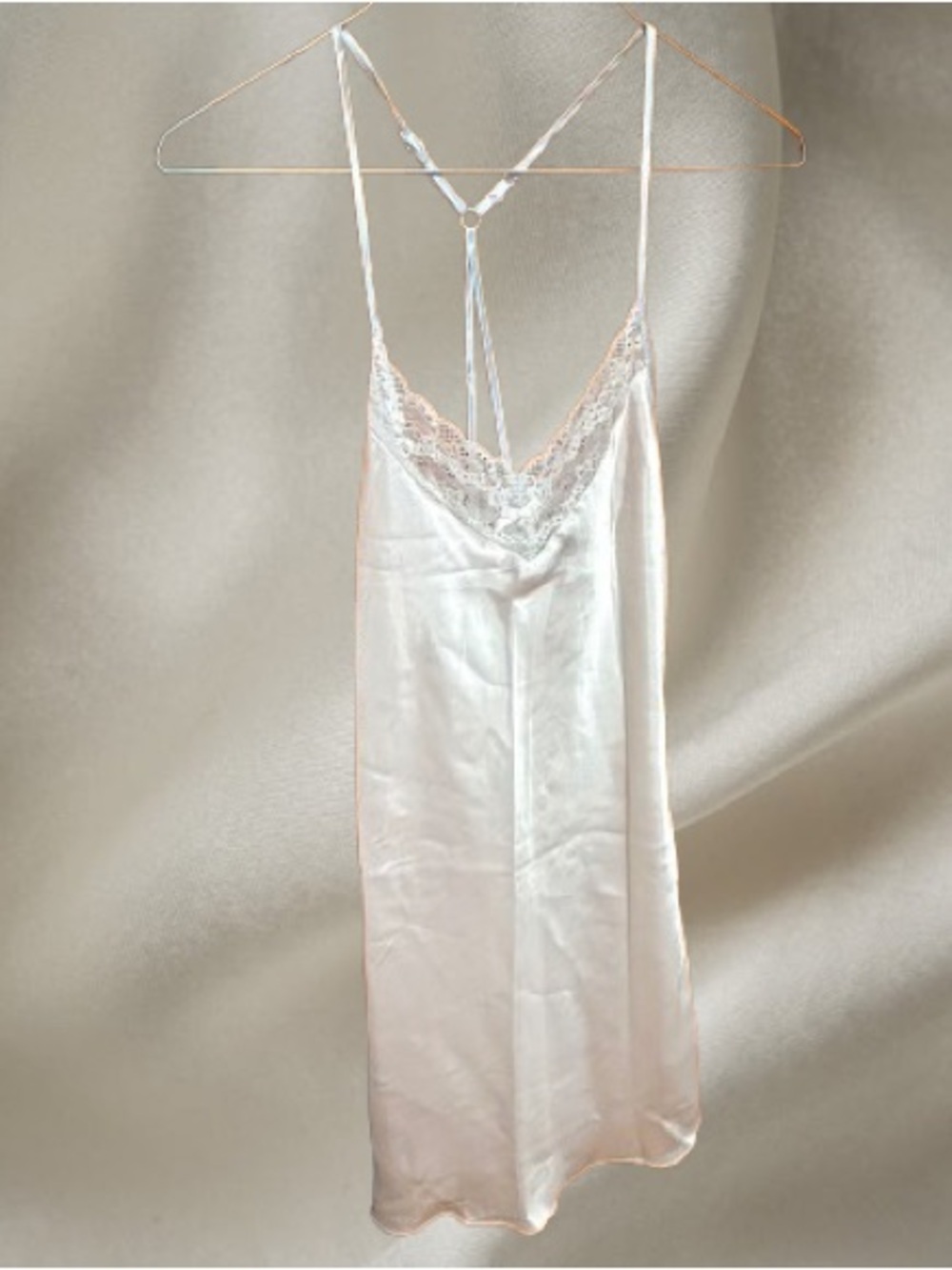 Linea Donatella Satin Lace-Trim Slip Dress - White - set